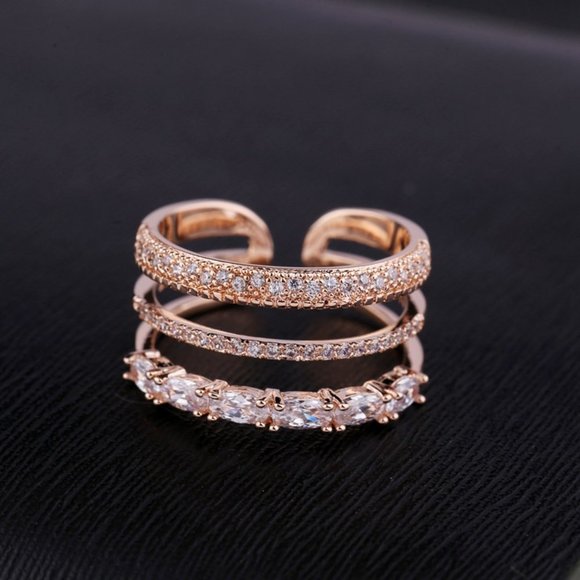 Rose Gold Diamond Triple Stackable Adjustable Ring - Picture 5 of 16